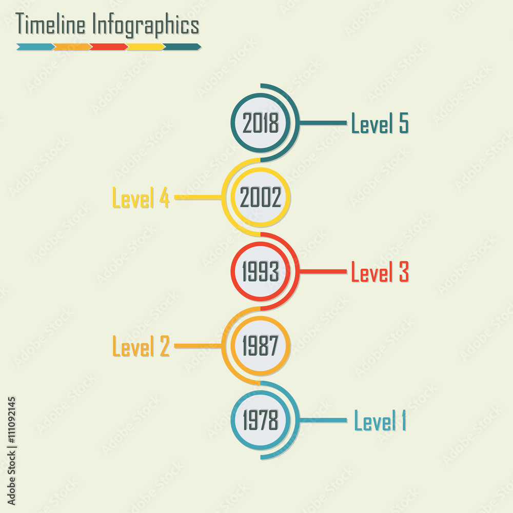 Timeline Infographics template. Isolated design elements. Colorful vector illustration.
