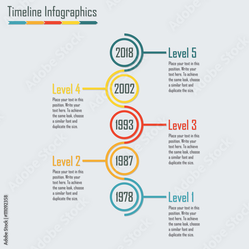 Timeline Infographics template with vertical circles. Colorful vector illustration.