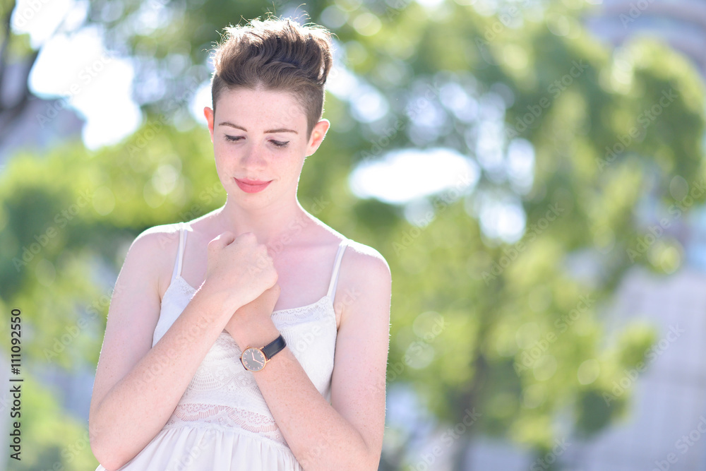 A portrait of a beautiful young Caucasian woman outdoor A portrait of a beautiful young Caucasian woman outdoor