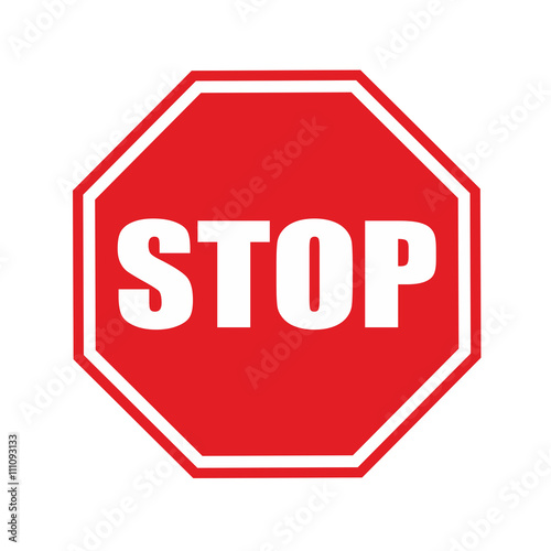 Red stop sign icon with text flat icon