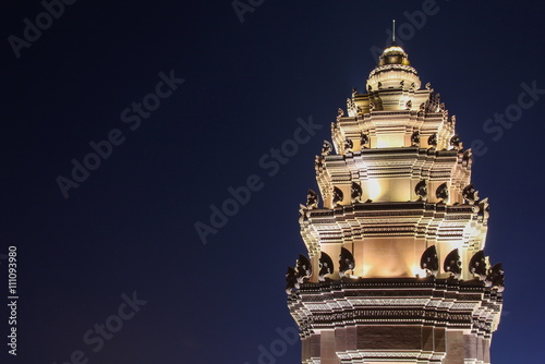 Independence Monument in the night time which is the one of landmark in Phnom Penh, Cambodia.