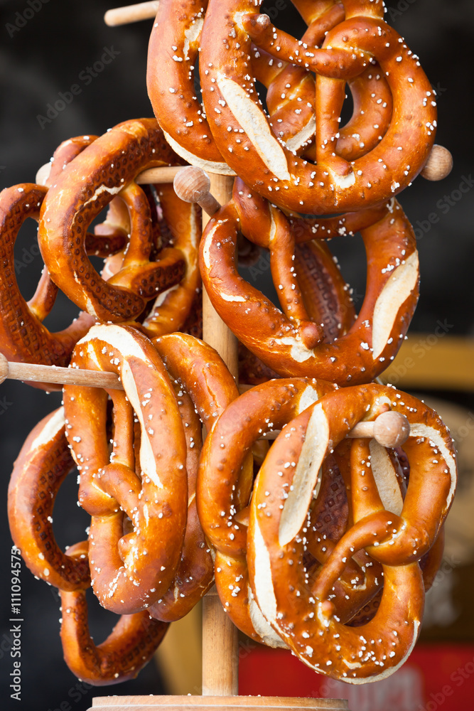 Pretzels on the wooden stand Pretzels on the wooden stand