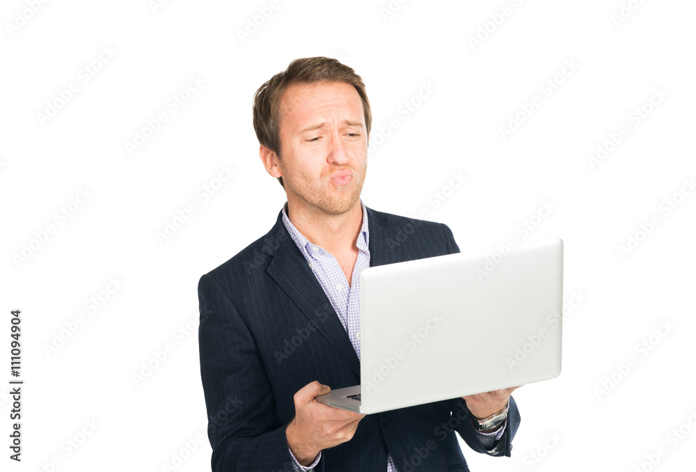 handsome man in suit very happy with laptop handsome man in suit very happy with laptop