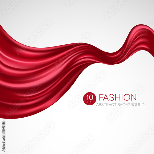 Red flying silk fabric. Fashion background. Vector illustration