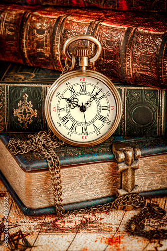 Old Books and Vintage pocket watch