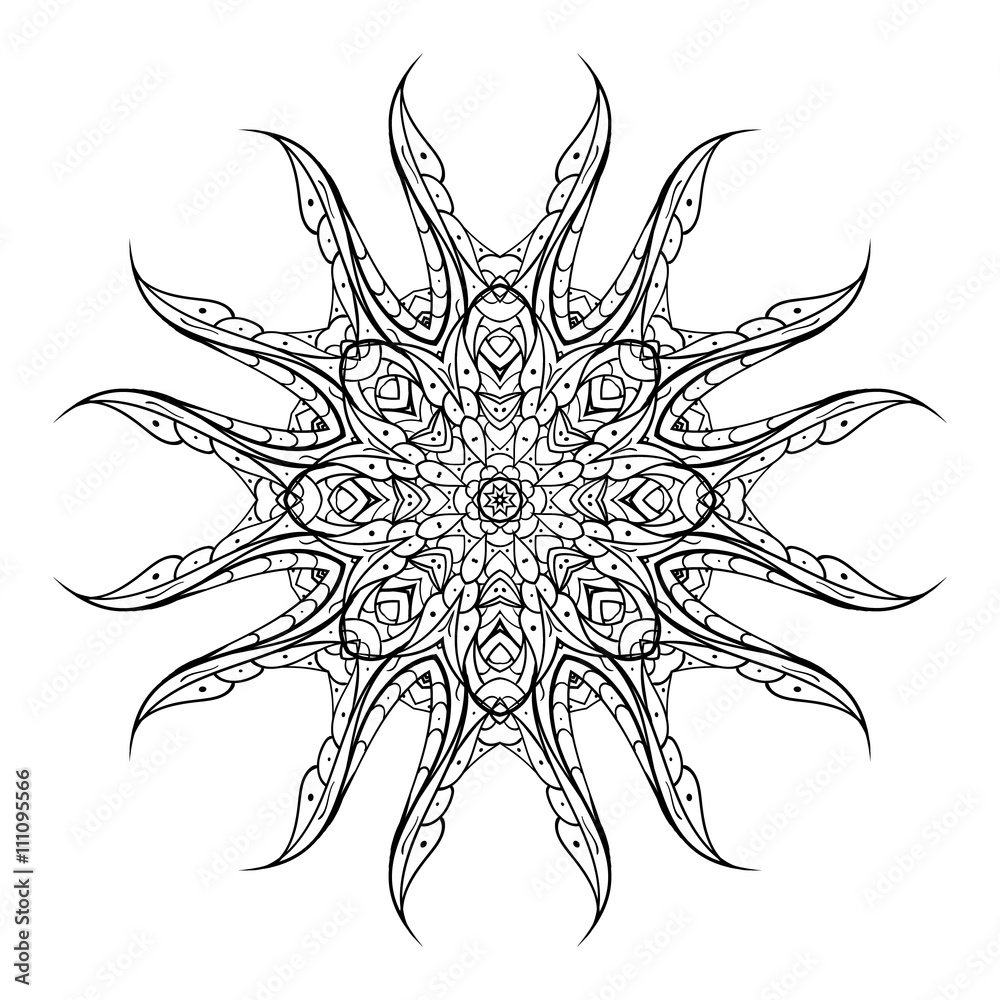 Obraz premium Vector mandala. Flower ornament. Floral mandala isolated on white. Hand drawn vector. For print, poster, banner, brochure, invite card.