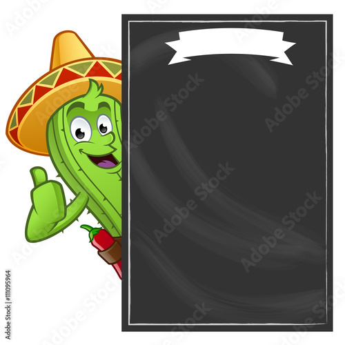 cactus con una pizarra de restaurante para poner texto