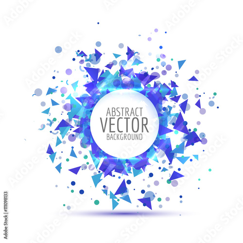 Abstract vector background. White circle place for text. Multiple triangle shapes.