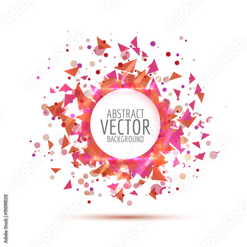Abstract vector background. White circle place for text. Multiple triangle shapes.