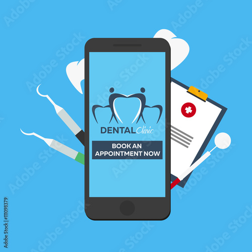 Dental clinic. Book an appointment. Online entry. Dental logo
