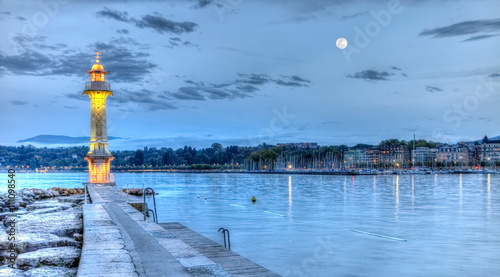 Lighthouse at the Paquis, Geneva, Switzerland, HDR photo