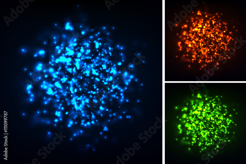 Set of abstract shape light particles. Glowing background. Vector © FullRix