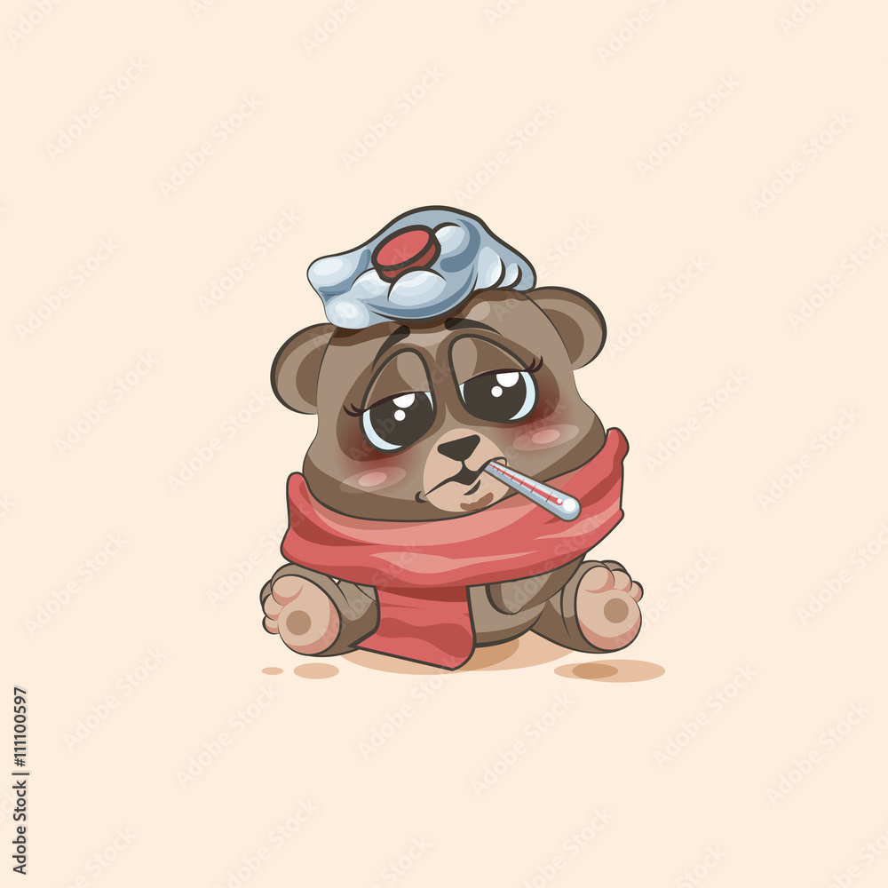 isolated Emoji character cartoon Bear sick with thermometer in mouth  sticker emoticon Stock Vector | Adobe Stock