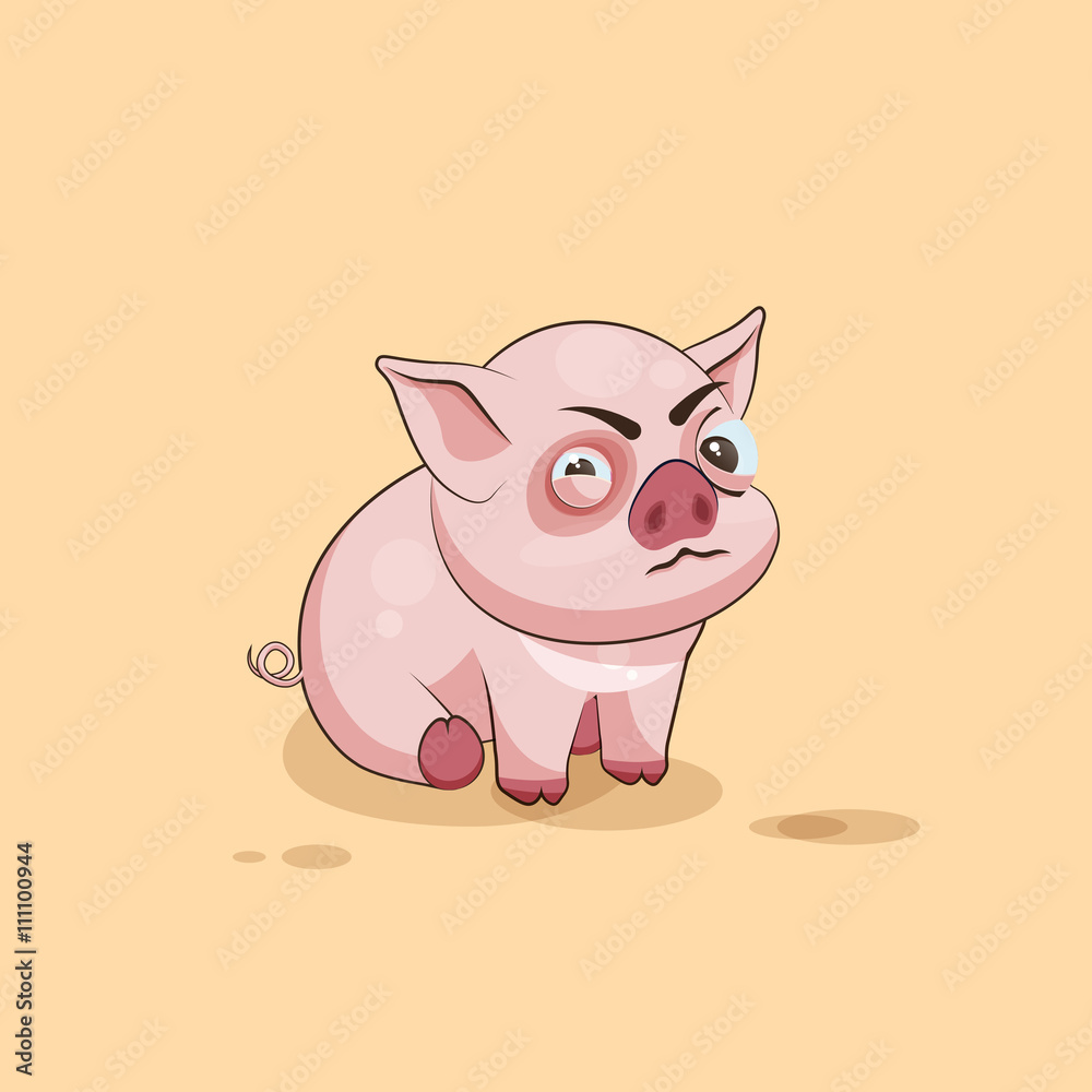 isolated Emoji character cartoon Pig squints and looks suspiciously sticker emoticon isolated Emoji character cartoon Pig squints and looks suspiciously sticker emoticon