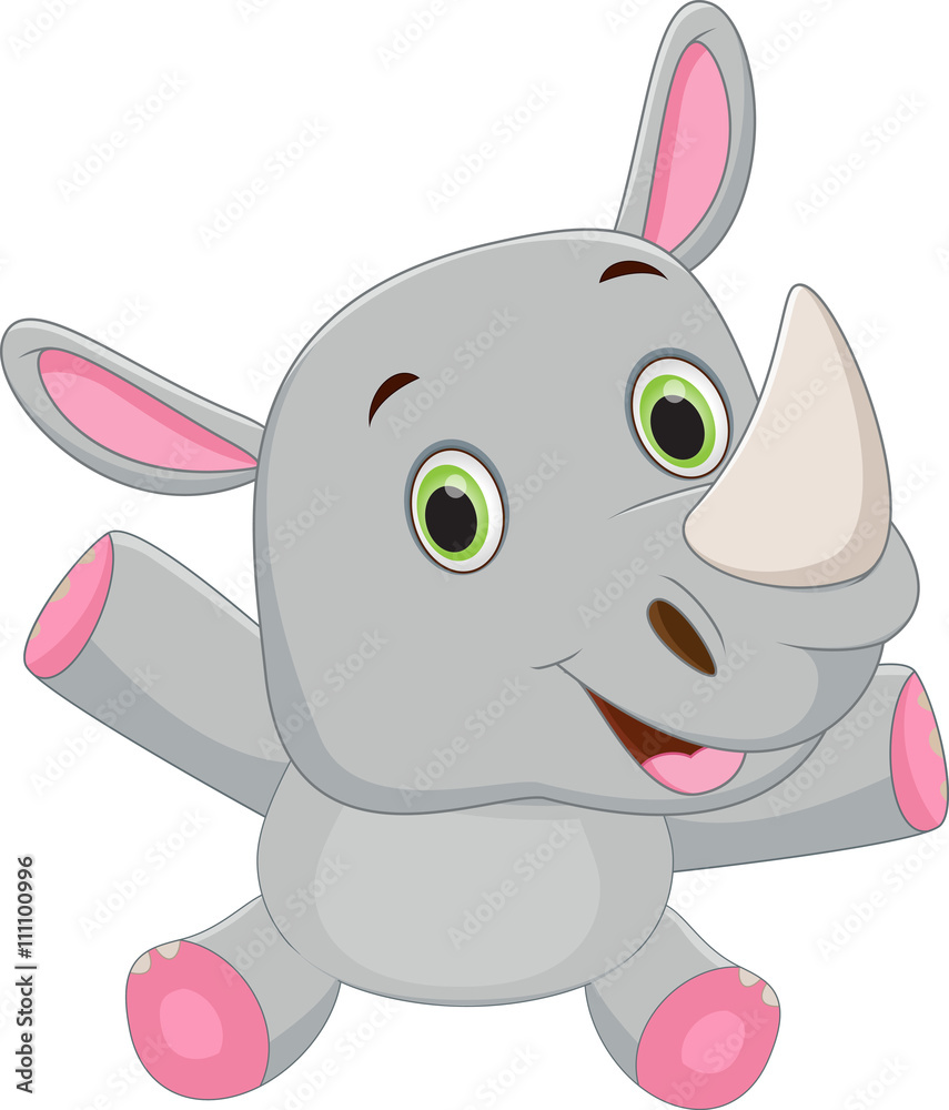 Fototapeta premium Happy rhino cartoon sitting