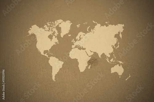 Fototapeta Naklejka Na Ścianę i Meble -  Sand texture surface vintage style with world map
