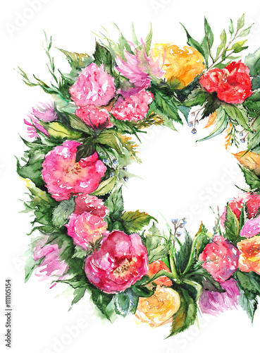 Watercolor flower floral romantic wreath frame illustration