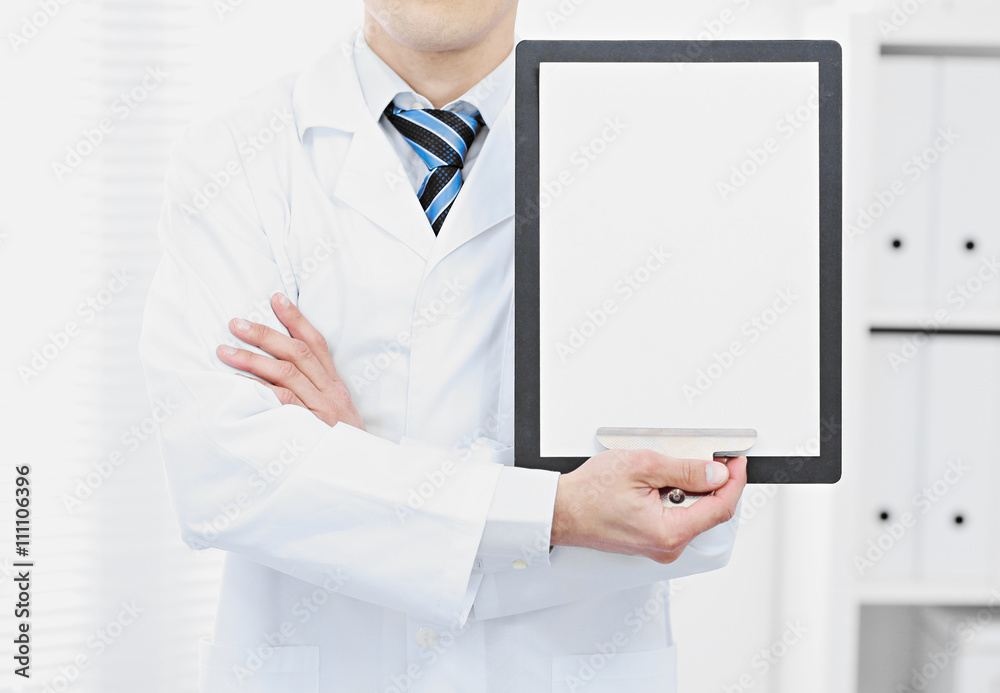 Medical sign - doctor showing clipboard. Medical sign - doctor showing clipboard.