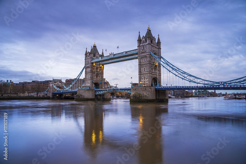 London, UK - Iconic Tower Bridge in the morning with clouds