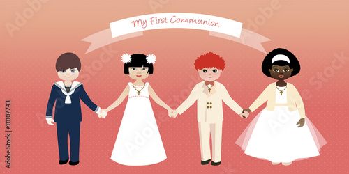 First Communion. Boys&Girls holding hands