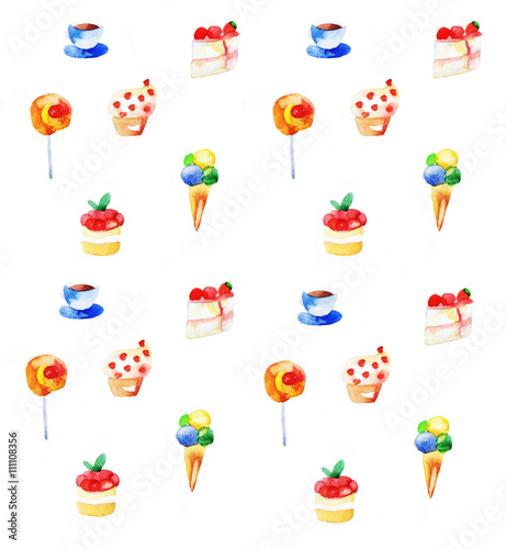 Wallpaper Mural watercolor dessert on a white background Torontodigital.ca