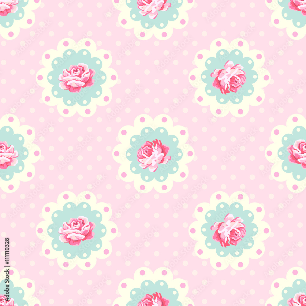 Vintage rose pattern. Shabby chic style vector background
