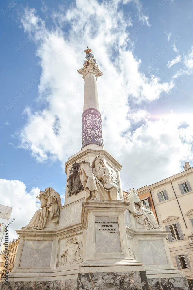 Close up of Column of the Immaculate Conception monument at Piazza di Spagna, Rome, Italy.