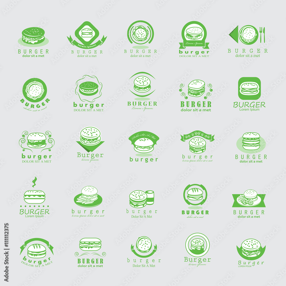 Burger Icons Set - Isolated On Gray Background - Vector Illustration, Graphic Design. Food Concept