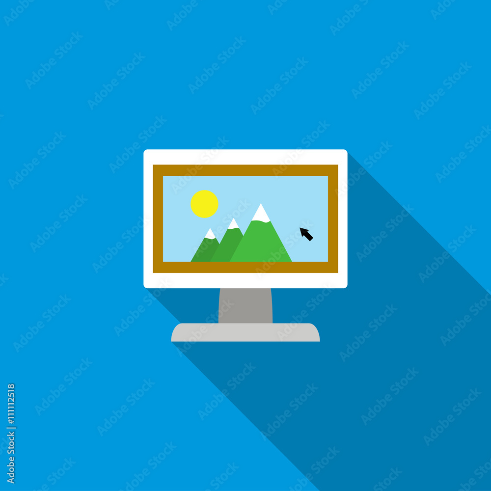 Computer monitor with photo icon, flat style Computer monitor with photo icon, flat style