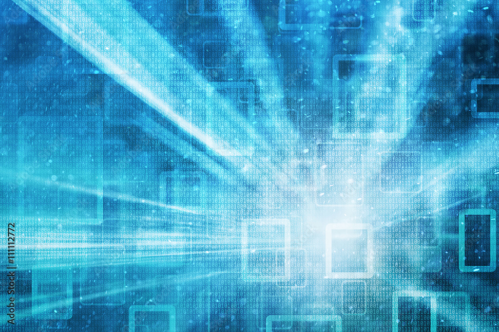 Binary numbers travel information on blue abstract blurred background with square and rectangle shapes. Binary data on abstract blurred turquoise blue copy space background. Binary numbers travel information on blue abstract blurred background with square and rectangle shapes. Binary data on abstract blurred turquoise blue copy space background.
