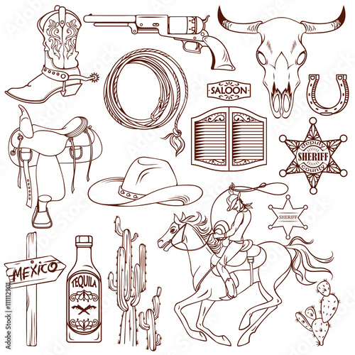 Wild West Monochrome Icon Set