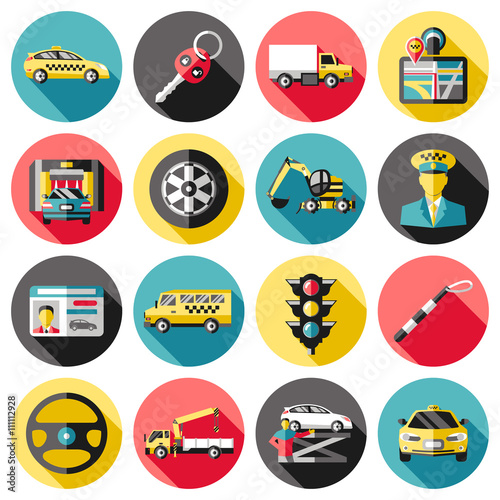 Driving Long Shadow Icons Set