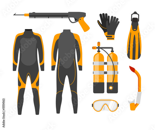 Diving equipment. Diving Mask. Diving snorkel. Diving oxygen tan