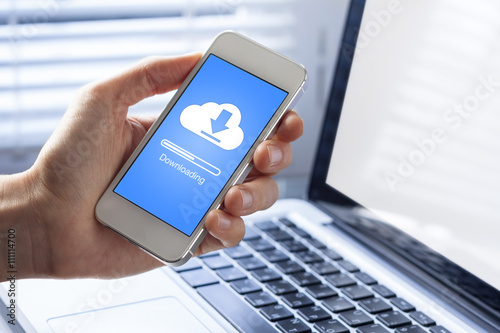 Vászonkép Cloud downloading on mobile phone