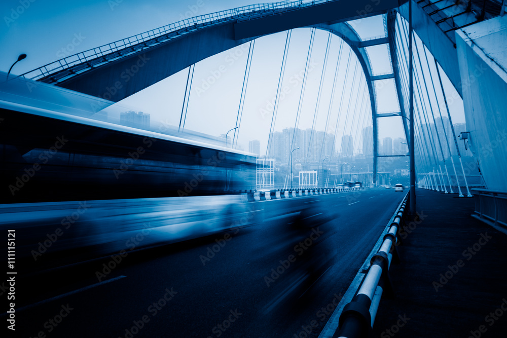 Naklejka premium motion blurred traffic on bridge,chongqing china.