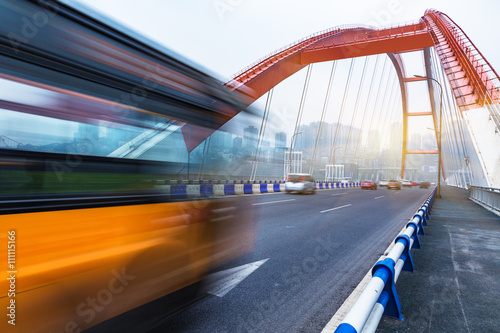 motion blurred traffic on bridge,chongqing china.