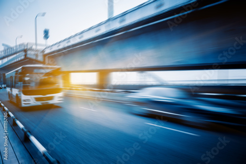 motion blurred traffic on bridge chongqing china.