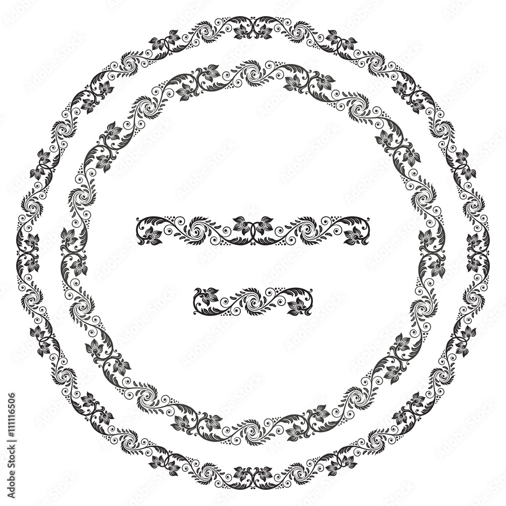 Decorative round floral black frames. Pattern brushes are included. Decorative round floral black frames. Pattern brushes are included.