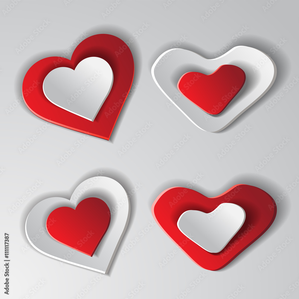 Set paper hearts background. Vector illustration