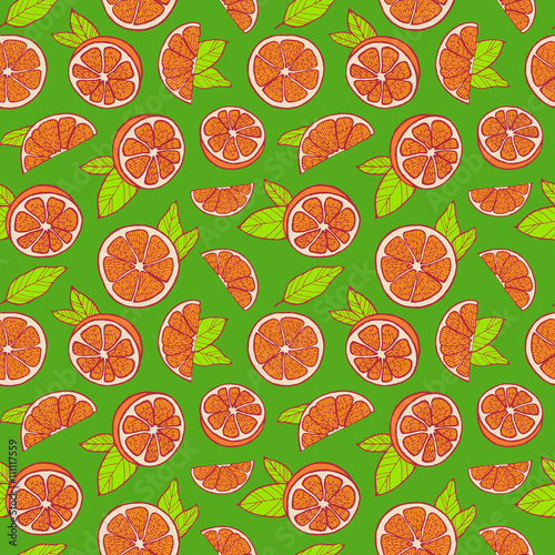 Seamless orange slices background, colorful vector illustration