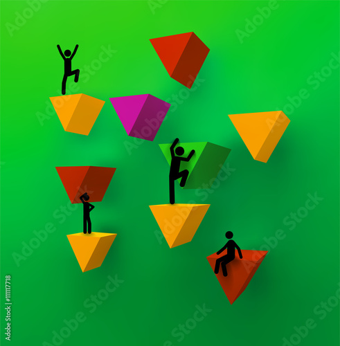 Vector illustration of colorful 3d triangles with people