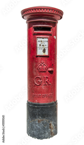 Canvas Print typical red british postbox isolated on white background