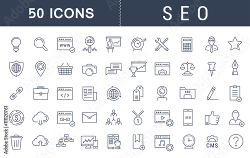 Set Vector Flat Line Icons SEO