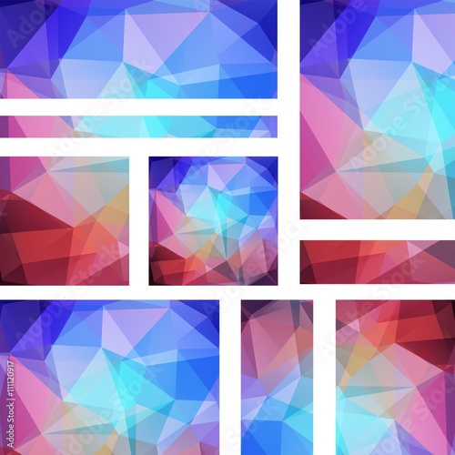 Low poly background set. Geometric polygonal design.