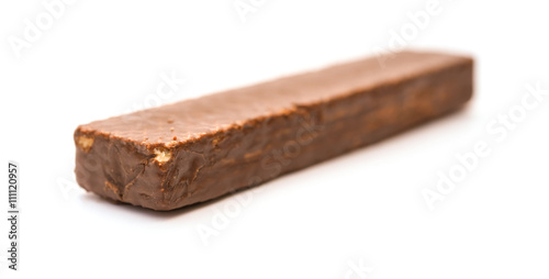 side view chocolate wafer block on a white background