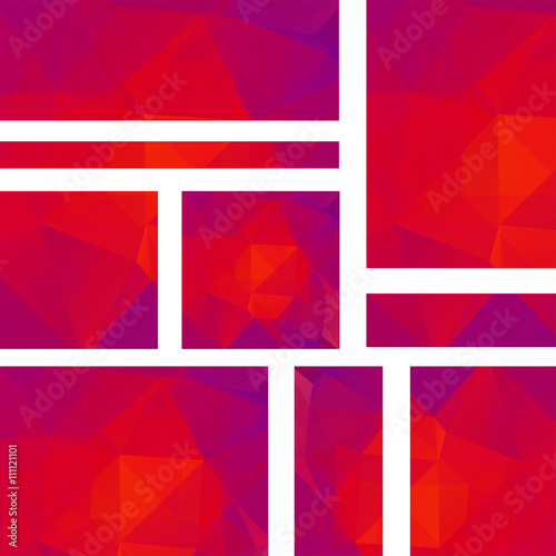 Set abstract modern poligonal background for site brochure. Red, pink, orange colors. 