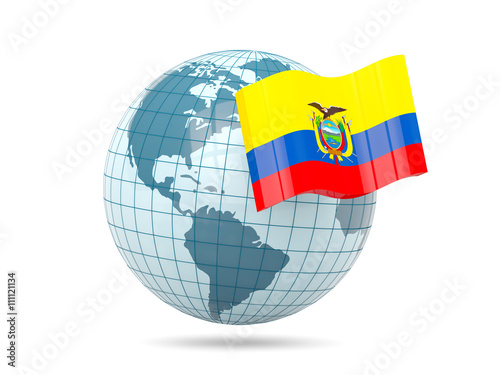 Globe with flag of ecuador