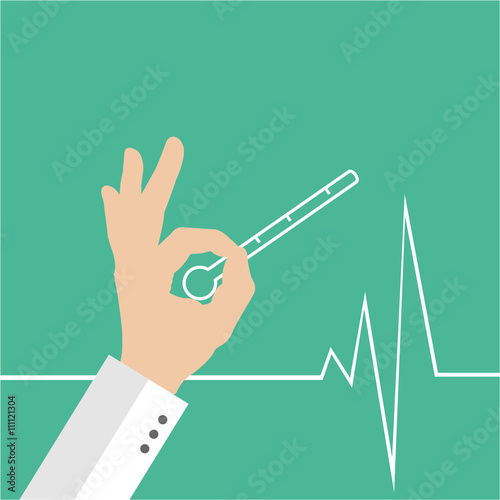 hand holding medicines, behind green backdrop and life line