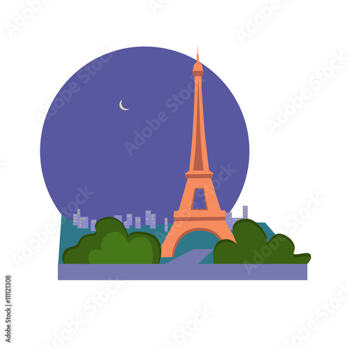 Eiffel Tower vector icon sign. France capital monument. World famous landmark. Tour Eiffel iron tower symbol. Vector flat style design. Website, application button. Postcard, Postage Stamp, card