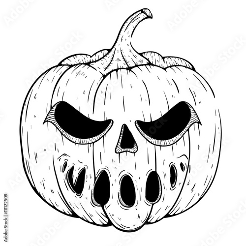 Black And White Spooky Pumpkin With Sketchy Style